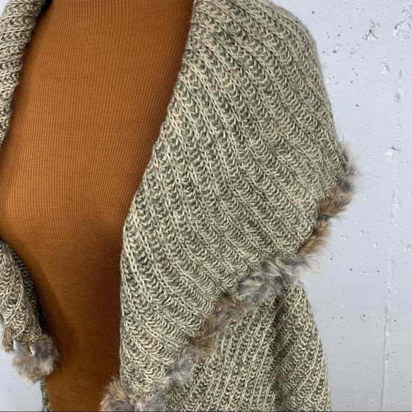 Alberto Makali Size Medium Alpaca Wool Knit Blend Rabbit Fur Trim Vest Cardigan - Picture 9 of 15